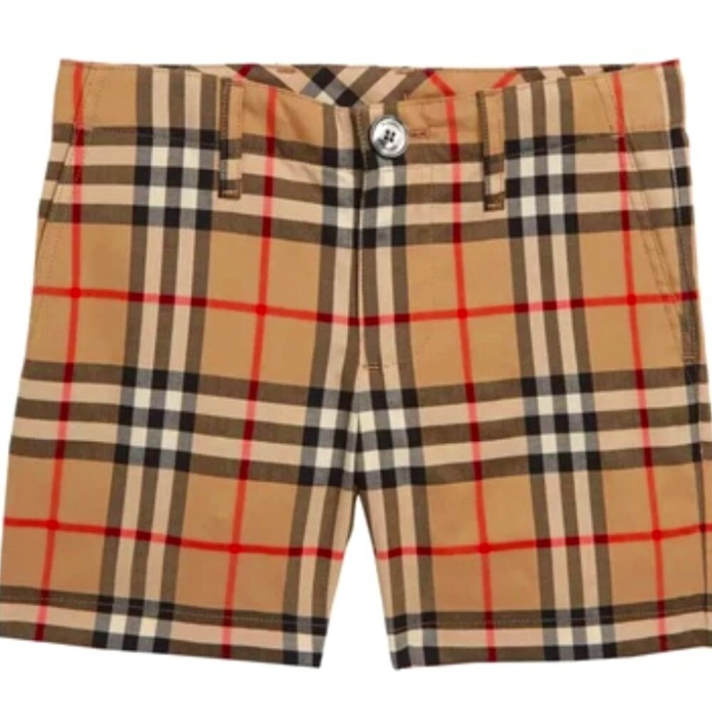 Burberry Boy Tristen Plaid Check Print Zip Fly Cotton Shorts, Beige, Sz 3Y, NWT!
